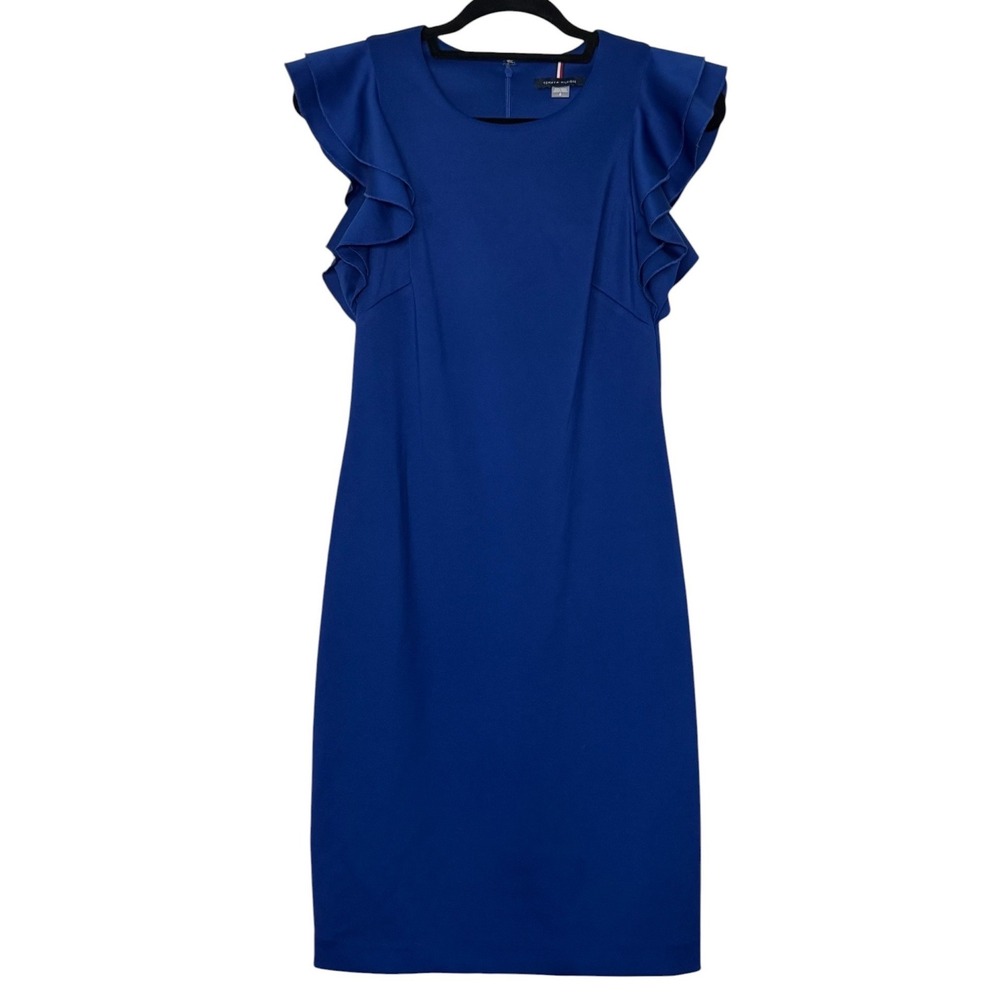 Tommy Hilfiger Royal Blue Ruffle Sleeve Sheath Dress Size 6 Cocktail Career